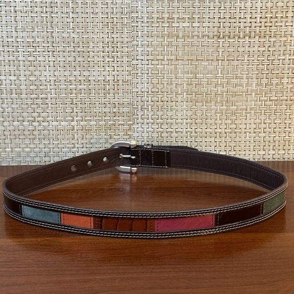 🌟2xHP🌟VTG 2000s Fossil Multicolor Patchwork Leather & Suede Silver Buckle Belt S - Picture 5 of 12